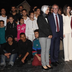 La reine Letizia d'Espagne visitant l'Ecole de la seconde chance à Salé au Maroc le 14 février 2019.