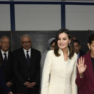 La reine Letizia d'Espagne visitant l'Ecole de la seconde chance à Salé au Maroc le 14 février 2019.