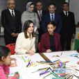 La reine Letizia d'Espagne visitant l'Ecole de la seconde chance à Salé au Maroc le 14 février 2019.