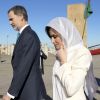 Le roi Felipe VI d'Espagne et la reine Letizia, voilée, se sont recueillis au Mausolée Mohammed-V à Rabat au Maroc le 14 février 2019 lors de leur visite officielle de deux jours à l'invitation du roi Mohammed VI.