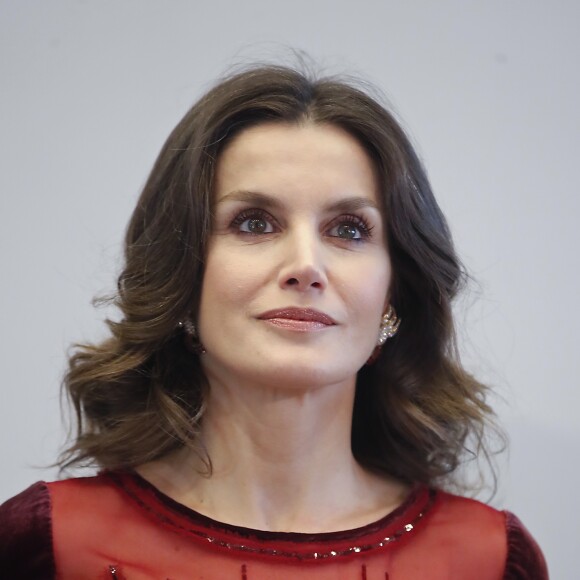 La reine Letizia d'Espagne lors d'une réception en l'honneur de la communuauté espagnole au Maroc à la Bibliothèque nationale du Royaume du Maroc à Rabat le 14 février 2019.