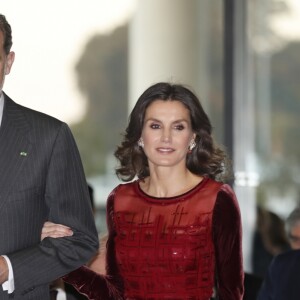 Le roi Felipe VI d'Espagne et la reine Letizia lors d'une réception en l'honneur de la communuauté espagnole au Maroc à la Bibliothèque nationale du Royaume du Maroc à Rabat le 14 février 2019.