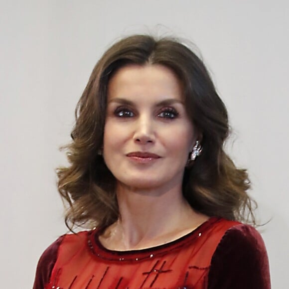 La reine Letizia d'Espagne lors d'une réception en l'honneur de la communuauté espagnole au Maroc à la Bibliothèque nationale du Royaume du Maroc à Rabat le 14 février 2019.