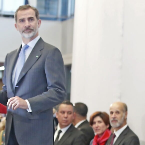 Le roi Felipe VI d'Espagne et la reine Letizia lors d'une réception en l'honneur de la communuauté espagnole au Maroc à la Bibliothèque nationale du Royaume du Maroc à Rabat le 14 février 2019.