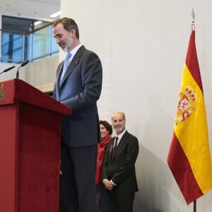 Le roi Felipe VI d'Espagne et la reine Letizia lors d'une réception en l'honneur de la communuauté espagnole au Maroc à la Bibliothèque nationale du Royaume du Maroc à Rabat le 14 février 2019.