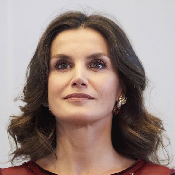 La reine Letizia d'Espagne lors d'une réception en l'honneur de la communuauté espagnole au Maroc à la Bibliothèque nationale du Royaume du Maroc à Rabat le 14 février 2019.