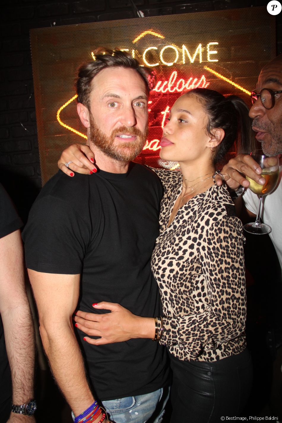 Exclusif - David Guetta et sa compagne Jessica Ledon - Soirée au bar, club &quot;Titty Twister&quot; à Paris le 2 novembre 2017. © Philippe Baldini/Bestimage