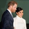 Le prince Harry et Meghan Markle, enceinte, arrivent au musée d'histoire naturelle pour assister à la soirée de gala The Wider Earth à Londres le 12 février 2019.