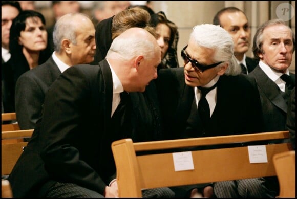 Rolph Sachs et Karl Lagerfeld aux obsèques du Prince Rainier III à Monaco. Le 15 avril 2005.