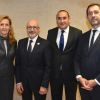 Nicole Belloubet, Garde des Sceaux, ministre de la Justice, Francis Kalifat (président du CRIF), Laurent Nunez, secrétaire d'État auprès du ministre de l'Intérieur et Christophe Castaner, ministre de l'Intérieur lors du 34ème dîner du Conseil représentatif des institutions juives de France (CRIF) au Carrousel du Louvre à Paris, FRance, le 20 février 2019. © Erez Lichtfeld/Bestimage