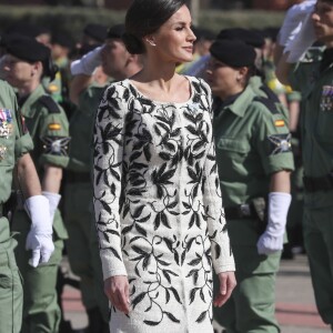 La reine Letizia d'Espagne présidait à la cérémonie de remise du drapeau national au régiment parachutiste d'infanterie Naples n°4 à Paracuellos del Jarama le 23 février 2019.