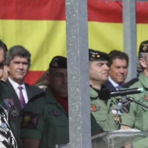 La reine Letizia d'Espagne présidait à la cérémonie de remise du drapeau national au régiment parachutiste d'infanterie Naples n°4 à Paracuellos del Jarama le 23 février 2019.