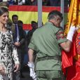 La reine Letizia d'Espagne présidait à la cérémonie de remise du drapeau national au régiment parachutiste d'infanterie Naples n°4 à Paracuellos del Jarama le 23 février 2019.