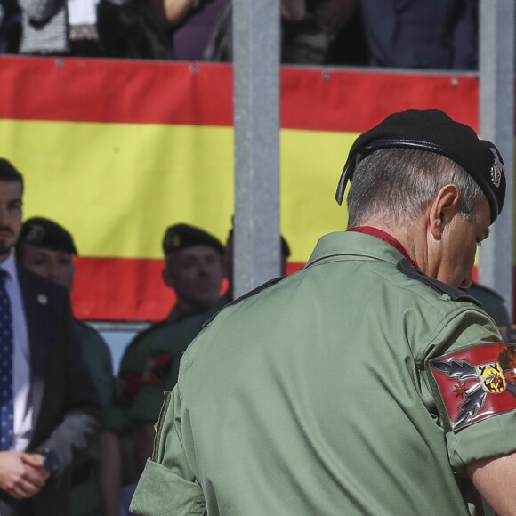 La reine Letizia d'Espagne présidait à la cérémonie de remise du drapeau national au régiment parachutiste d'infanterie Naples n°4 à Paracuellos del Jarama le 23 février 2019.