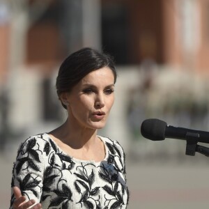 La reine Letizia d'Espagne présidait à la cérémonie de remise du drapeau national au régiment parachutiste d'infanterie Naples n°4 à Paracuellos del Jarama le 23 février 2019.