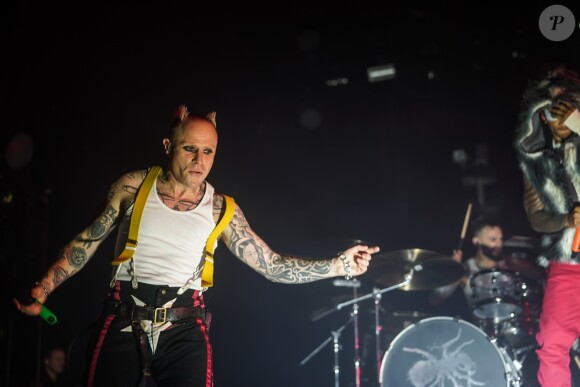 Keith Flint lors d'un concert de The Prodigy à Londres en décembre 2017. Le chanteur anglais est mort à 49 ans le 4 mars 2019.