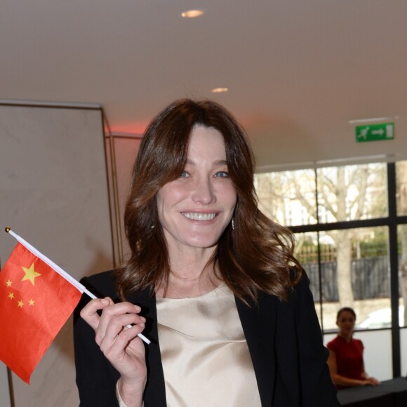 Exclusif - Carla Bruni-Sarkozy, invitée d'honneur - Déjeuner "Chinese Business Club" au Pavillon Gabriel à Paris, à l'occasion de la journée des droits des femmes, le 8 mars 2019 © Rachid Bellak / Bestimage