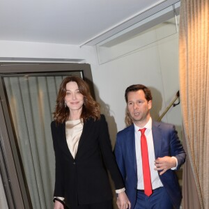 Exclusif - Carla Bruni Sarkozy et Harold Parisot (président du Chinese Business Club) - DDéjeuner "Chinese Business Club" au Pavillon Gabriel à Paris, à l'occasion de la journée des droits des femmes, le 8 mars 2019 © Rachid Bellak / Bestimage