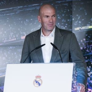 Le nouvel entraîneur du Real Madrid Zinedine Zidane lors de la conférence de presse au stade Santiago Bernabeu à Madrid, Espagne, le 11 mars 2019.