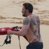 Exclusif - Ben Affleck sur le tournage de "Triple Frontier" produit par Netflix sur une plage de Honolulu.