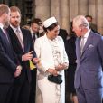 Le prince William, duc de Cambridge, le prince Harry, duc de Sussex, Meghan Markle, enceinte, duchesse de Sussex, le prince Charles, prince de Galles lors de la messe en l'honneur de la journée du Commonwealth à l'abbaye de Westminster à Londres le 11 mars 2019.
