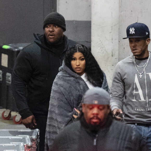 Exclusif - Nicki Minaj et son compagnon Kenneth "Zoo" Petty quittent l'AccorHotels Arena. Paris, le 7 mars 2019.