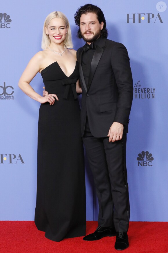 Emilia Clarke, Kit Harington - Pressroom - 75ème cérémonie annuelle des Golden Globe Awards au Beverly Hilton Hotel à Los Angeles, le 7 janvier 2018.