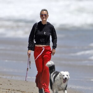 Laeticia Hallyday accompagnée de sa chienne Cheyenne va déjeuner avec Jean-François Piège et sa femme Elodie, Yaël Abrot, Christina accompagnée de sa chienne et Ezra Petronio avec sa compagne Lana Petrusevych au restaurant Nobu à Malibu le 10 mai 2018.