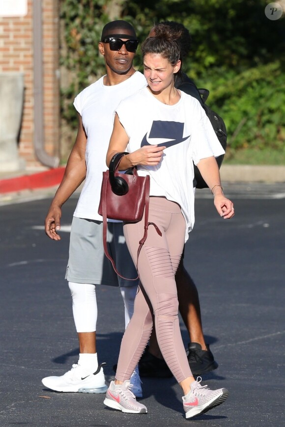 Exclusif -  Katie Holmes et son compagnon Jamie Foxx sont allés à leur cours de gym en amoureux à Atlanta. Le 17 septembre 2018