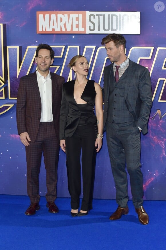 Scarlett Johansson, Chris Hemsworth, Paul Rudd à la première de "Avengers: Endgame" au cinéma Picture House Central à Londres, le 10 avril 2019.