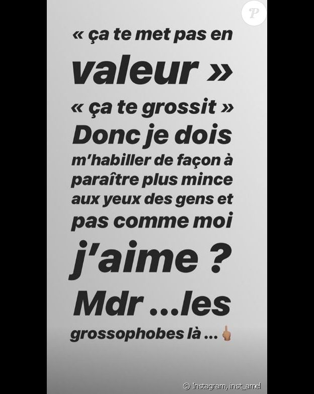Amel Bent répond aux grossophobes sur Instagram le 13 avril 2019.