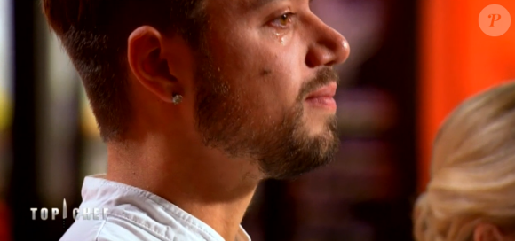 Florian en larmes lors de son élimination de "Top Chef 10", mercredi 24 avril 2019 sur M6.