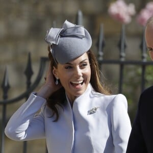 Le prince William, duc de Cambridge, et Catherine (Kate) Middleton, duchesse de Cambridge, arrivent pour assister à la messe de Pâques à la chapelle Saint-Georges du château de Windsor, le 21 avril 2019.