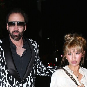 Exclusif - Nicolas Cage est allé dîner avec sa compagne Erika Koike à Beverly Hills, le 21 mai 2018. Il porte une veste à motif zebre.