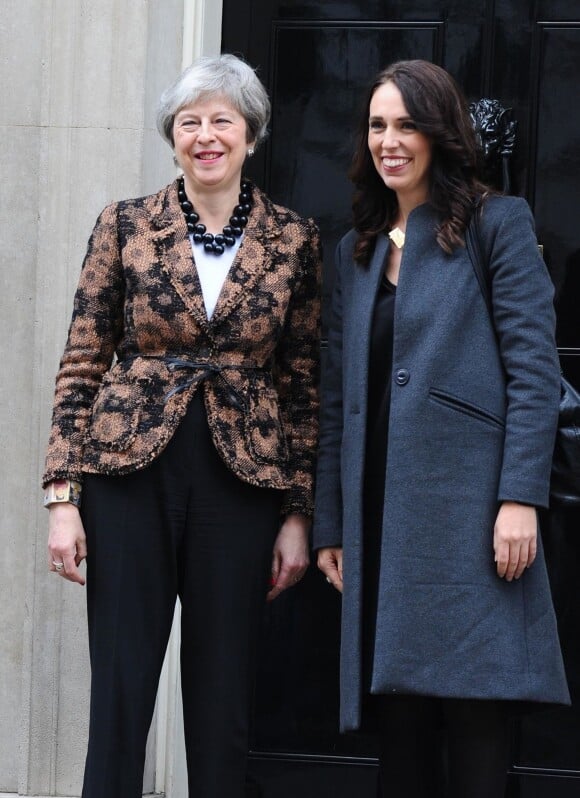 Theresa May, Jacinda Ardern - La première ministre de Nouvelle-Zélande reçue par la première ministre britannique au 10 Downing Street à Londres. Le 21 janvier 2019.