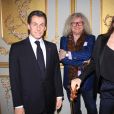 Pierre-Jean Chalençon avec les statues de cire de Nicolas Sarkozy et Carla Bruni - Jeff Panacloc inaugure sa statue de cire au Musée Grévin à Paris le 6 mai 2019. © Philippe Baldini/Bestimage