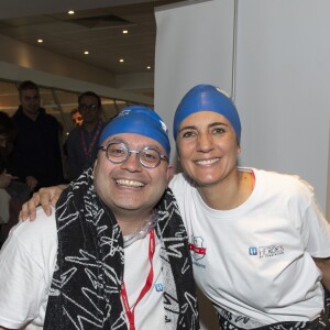 Yoann Riou et Estelle Denis lors du Challenges Swimming Heroes pour l'UNICEF lors du meeting Olympique à la piscine de Courbevoie, France, le 24 février 2019. © Pierre Perusseau/Bestimage