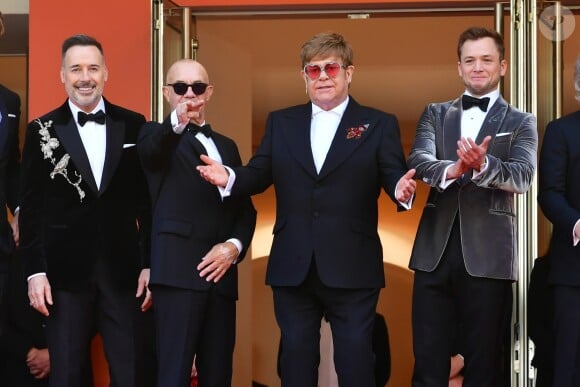 David Furnish, Bernie Taupin, Elton John, Taron Egerton à la première de "Rocketman" lors du 72ème Festival International du Film de Cannes, le 16 mai 2019. © Rachid Bellak/Bestimage