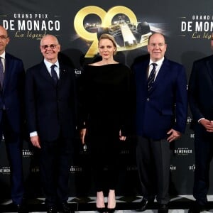 Exclusif - Pierre Camia, directeur du casino de Monte-Carlo, Serge Telle ministre d'Etat à Monaco, la princesse Charlène de Monaco et le prince Albert II de Monaco et Yann-Antony Noghès - Avant-première du documentaire "Grand Prix de Monaco : la légende" à Monaco le 22 mai 2019. © Jean-François Ottonello/Nice-Matin/Bestimage