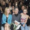 Vanessa Paradis, Jean-Paul Goude et Lily-Rose Depp au défilé de mode "Chanel", collection prêt-à-porter printemps-été 2016, au Grand Palais à Paris. Le 6 octobre 2015