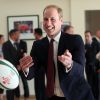 Le prince William, duc de Cambridge, visite le centre national du sport à Cardiff, le 1er octobre 2015, lors du lancement du programme Coach Core Welsh Rugby Union (WRU).