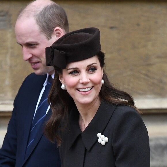 Catherine (Kate) Middleton enceinte, duchesse de Cambridge et le prince William, duc de Cambridge - La famille royale d'Angleterre célèbre le dimanche de Pâques dans la Chapelle Saint-Georges de Windsor le 31 mars 2018.