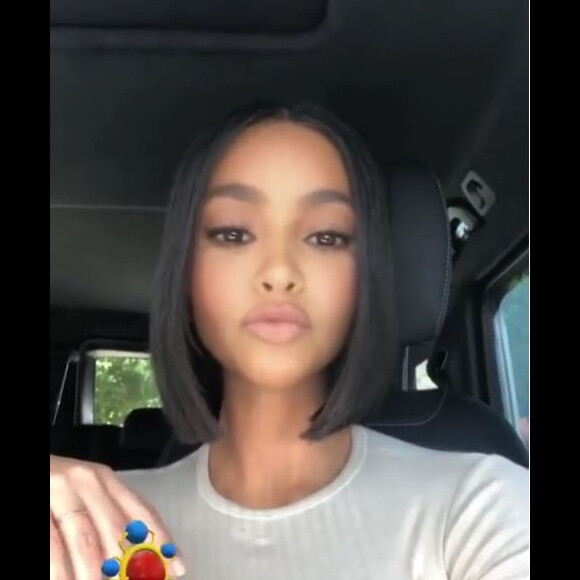 Kim Kardashian essaye le filtre du visage de bébé sur Instagram Stories. Mai 2019.