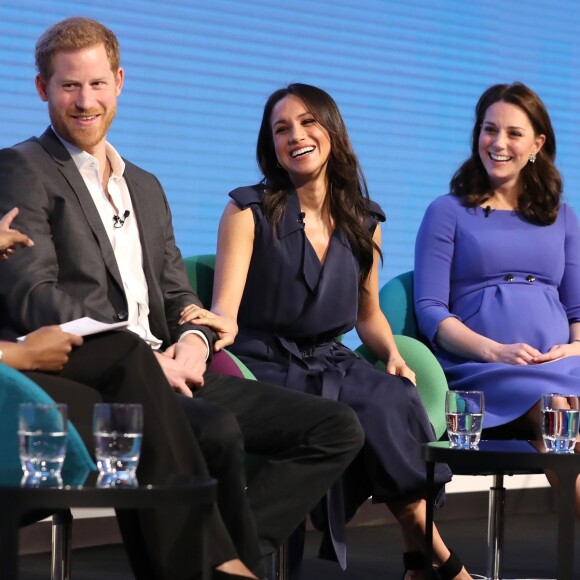 Le prince Harry, Meghan Markle, Catherine Kate Middleton (enceinte), duchesse de Cambridge, le prince William, duc de Cambridge lors du premier forum annuel de la Fondation Royale à Londres le 28 février 2018.