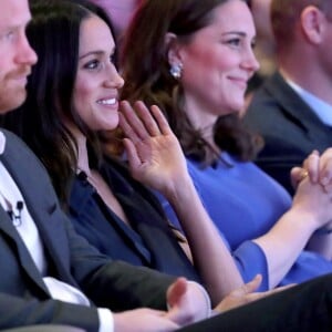 Le prince Harry, Meghan Markle, Catherine Kate Middleton (enceinte), duchesse de Cambridge, le prince William, duc de Cambridge lors du premier forum annuel de la Fondation Royale à Londres le 28 février 2018.