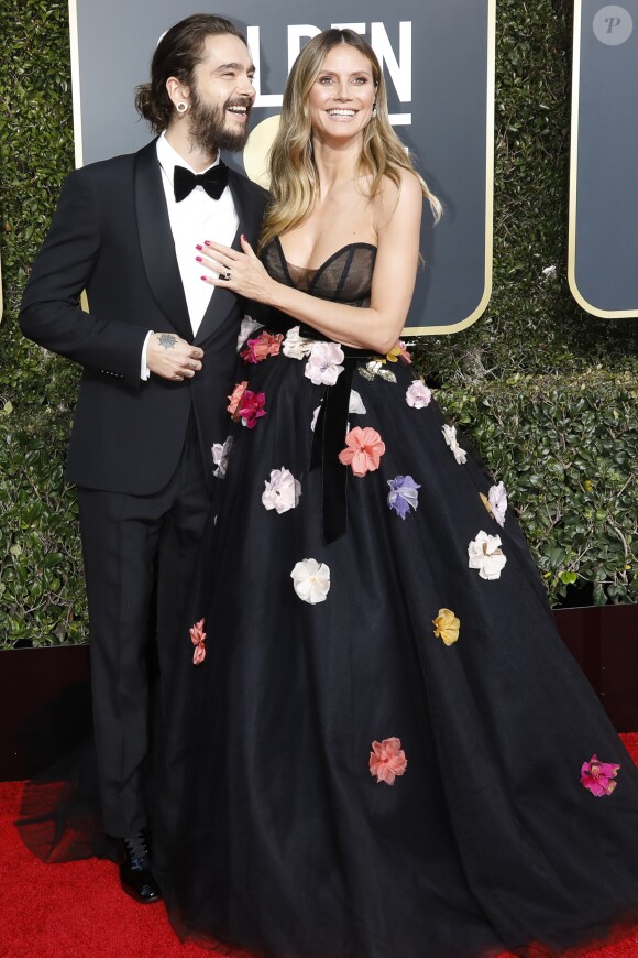 Heidi Klum et son fiancé Tom Kaulitz au photocall de la 76ème cérémonie annuelle des Golden Globe Awards au Beverly Hilton Hotel à Los Angeles, le 6 janver 2019.