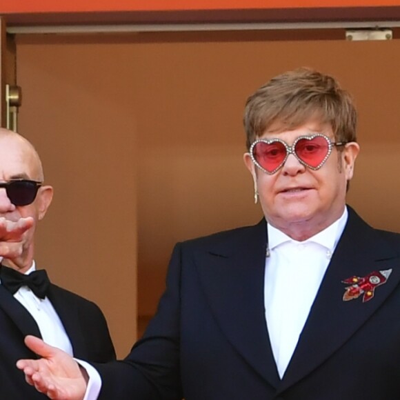 David Furnish, Bernie Taupin, Elton John, Taron Egerton à la première de "Rocketman" lors du 72e Festival International du Film de Cannes, le 16 mai 2019. © Rachid Bellak/Bestimage