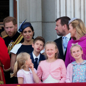 Le prince Harry, duc de Sussex, et Meghan Markle, duchesse de Sussex au balcon du palais de Buckingham lors de la parade Trooping the Colour à Londres, le 8 juin 2019.