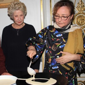 Exclusif - Yves Lecoq, Danièle Gilbert, Catherine Frot et Jordan de Luxe - Dîner privé chez Pierre-Jean Chalençon au palais Vivienne à Paris, France, le 7 juin 2019. © Philippe Baldini/Bestimage