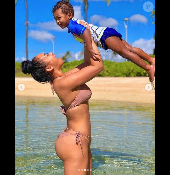 Jordan Craig et son fils Prince, né de sa précédente relation avec Tristan Thompson. 2019.